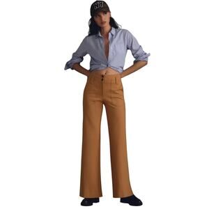 Anthropologie Maeve Naomi Ponte Pants Womens 14 Wide Leg Flare Mustard Brown